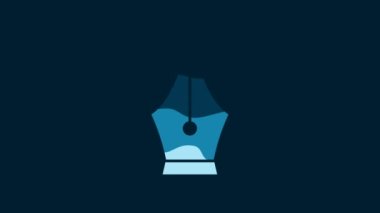 White Fountain pen nib icon isolated on blue background. Pen tool sign. 4K Video motion graphic animation.