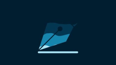 White Fountain pen nib icon isolated on blue background. Pen tool sign. 4K Video motion graphic animation.