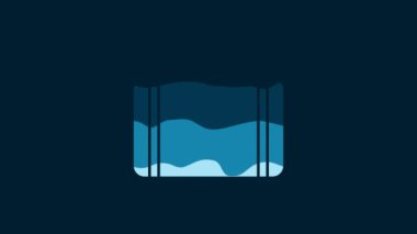 White Suitcase for travel icon isolated on blue background. Traveling baggage sign. Travel luggage icon. 4K Video motion graphic animation.