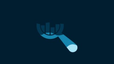 White Magnifying glass and data analysis icon isolated on blue background. 4K Video motion graphic animation.