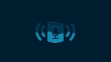 White Voice assistant icon isolated on blue background. Voice control user interface smart speaker. 4K Video motion graphic animation.