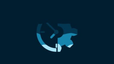 White Clock and gear icon isolated on blue background. Time Management symbol. Business concept. 4K Video motion graphic animation.