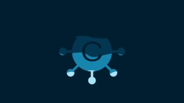 White Copywriting network icon isolated on blue background. Content networking symbol. Copyright sign. Copywriting network sign. 4K Video motion graphic animation.