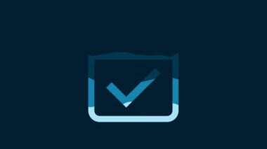 White Calendar with check mark icon isolated on blue background. 4K Video motion graphic animation.