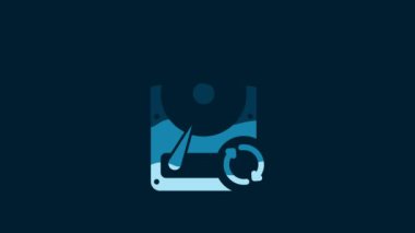 White Hard disk drive HDD sync refresh icon isolated on blue background. 4K Video motion graphic animation.