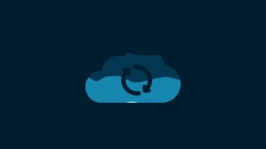 White Cloud sync refresh icon isolated on blue background. Cloud and arrows. 4K Video motion graphic animation.