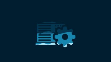 White Server setting icon isolated on blue background. 4K Video motion graphic animation.