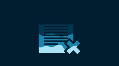 White Delete file document icon isolated on blue background. Rejected document icon. Cross on paper. 4K Video motion graphic animation.