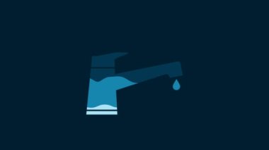White Water tap with a falling water drop icon isolated on blue background. 4K Video motion graphic animation.