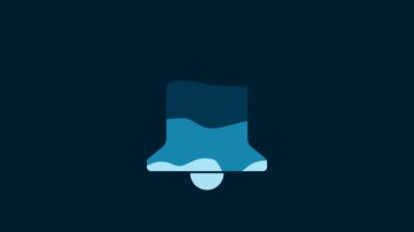 White Ringing bell icon isolated on blue background. Alarm symbol, service bell, handbell sign, notification symbol. 4K Video motion graphic animation.