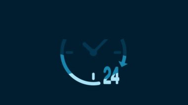 White Clock 24 hours icon isolated on blue background. All day cyclic icon. 24 hours service symbol. 4K Video motion graphic animation.