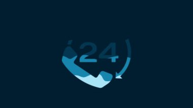 White Telephone 24 hours support icon isolated on blue background. All-day customer support call-center. Full time call services. 4K Video motion graphic animation.