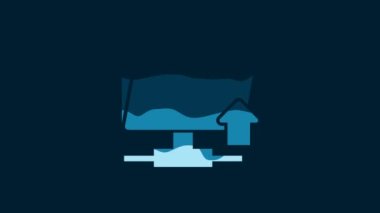 White FTP folder upload icon isolated on blue background. Software update, transfer protocol, router, teamwork tool management, copy process. 4K Video motion graphic animation.