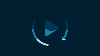 White Video play button like simple replay icon isolated on blue background. 4K Video motion graphic animation.