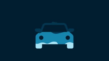 White Police car and police flasher icon isolated on blue background. Emergency flashing siren. 4K Video motion graphic animation.