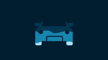 White Police car and police flasher icon isolated on blue background. Emergency flashing siren. 4K Video motion graphic animation.