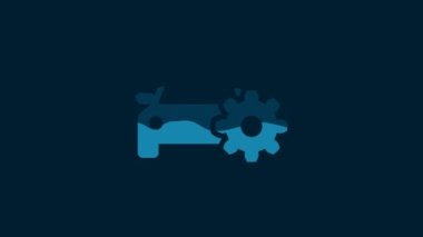 White Car service icon isolated on blue background. Auto mechanic service. Mechanic service. Repair service auto mechanic. Maintenance sign. 4K Video motion graphic animation.