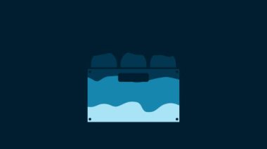 White Bottles of wine in a wooden box icon isolated on blue background. Wine bottles in a wooden crate icon. 4K Video motion graphic animation.