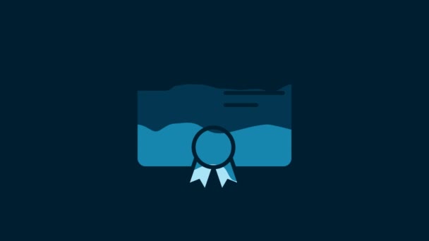 白色证书模板图标隔离在蓝色背景上 助学金 商业成功证书 4K视频运动图形动画 — 图库视频影像