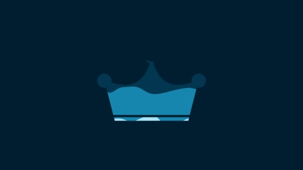 White Crown Icon Isolated Blue Background Video Motion Graphic Animation — Stockvideo