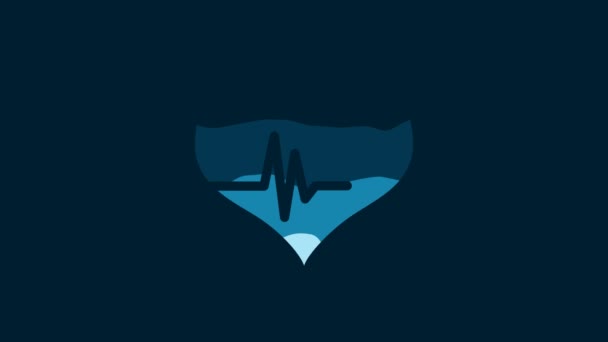 白色心率图标孤立在蓝色背景 心跳的迹象 心脏脉搏图标 心电图图标 4K视频运动图形动画 — 图库视频影像