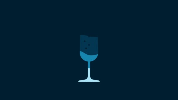 Белый Стеклянный Значок Шампанского Синем Фоне Видеографическая Анимация — стоковое видео