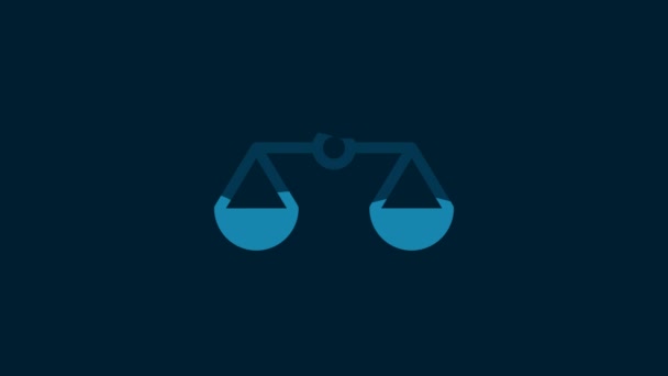 Иконка Белые Весы Справедливости Выделена Синем Фоне Символ Суда Знак — стоковое видео