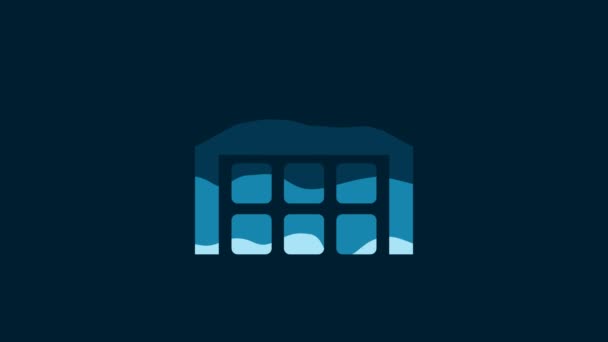 White Warehouse Icon Isolated Blue Background Video Motion Graphic Animation — Stockvideo