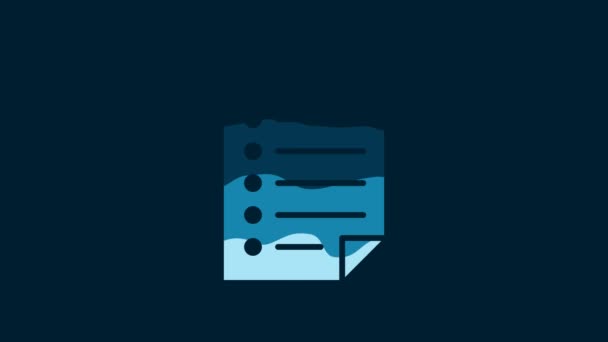 White Document Icon Isolated Blue Background File Icon Checklist Icon — Wideo stockowe