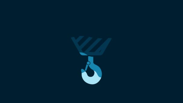 White Industrial Hook Icon Isolated Blue Background Crane Hook Icon — Stock video