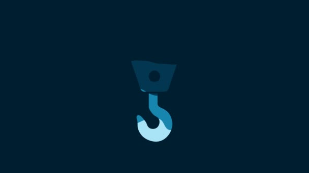 White Industrial Hook Icon Isolated Blue Background Crane Hook Icon — Stock video
