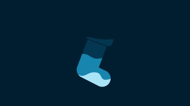 White Christmas Sock Icon Isolated Blue Background Video Motion Graphic — Stock Video