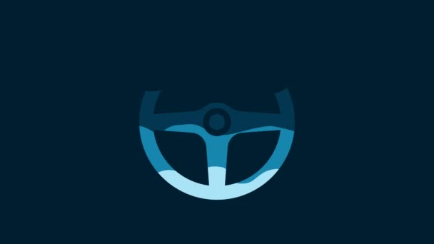 White Steering Wheel Icon Isolated Blue Background Car Wheel Icon — Stockvideo