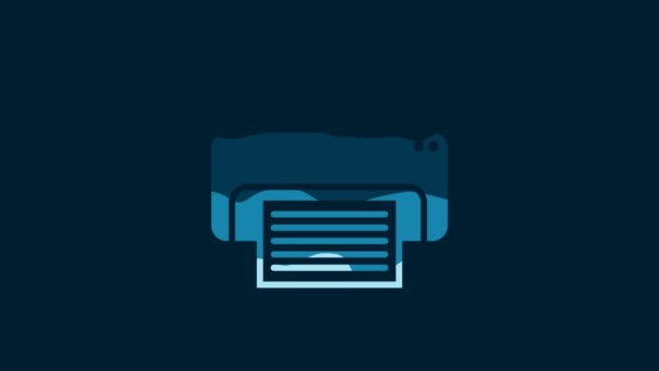 White Printer Icon Isolated Blue Background Video Motion Graphic Animation — Vídeo de stock