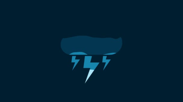White Storm Icon Isolated Blue Background Cloud Lightning Sign Weather — Video Stock