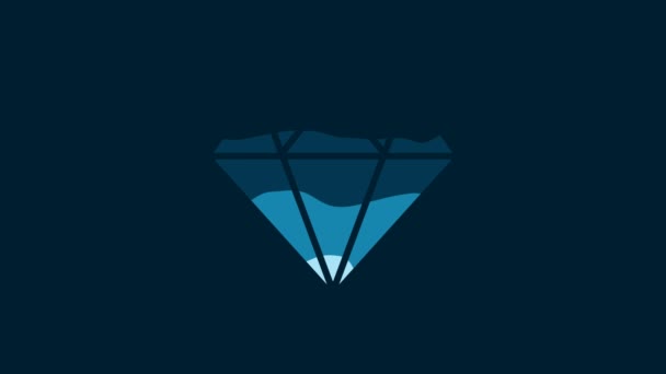 ホワイトダイヤモンドのアイコンは青の背景に隔離されています ジュエリーシンボル 宝石だ 4Kビデオモーショングラフィックアニメーション — ストック動画
