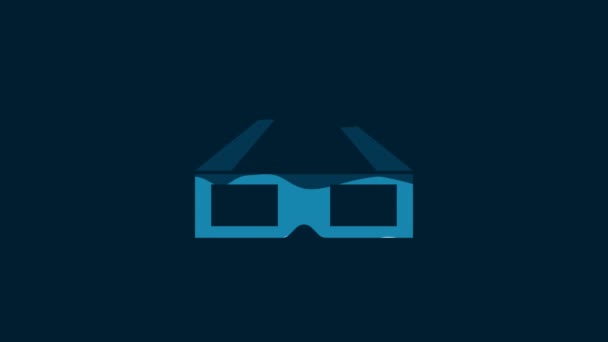 青の背景に隔離された白い3Dシネマグラスアイコン 4Kビデオモーショングラフィックアニメーション — ストック動画