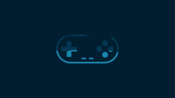 White Gamepad Icon Isolated Blue Background Game Controller Video Motion — Vídeos de Stock
