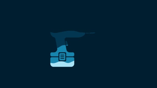 White Drill Machine Icon Isolated Blue Background Video Motion Graphic — Stockvideo