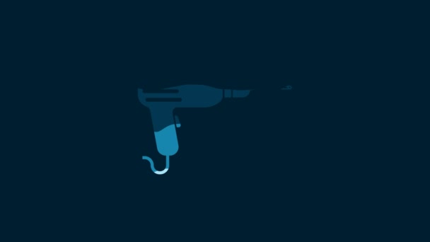 White Drill Machine Icon Isolated Blue Background Video Motion Graphic — 비디오