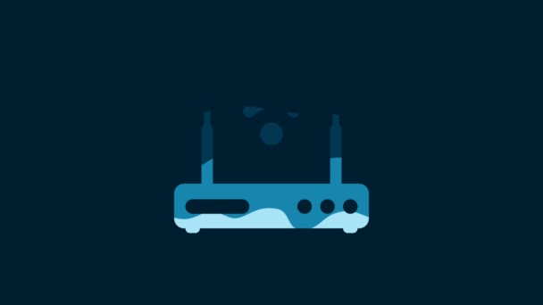 White Router Signal Symbol Icon Isolated Blue Background Wireless Ethernet — Stockvideo