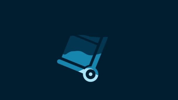 白色的手卡车和盒子图标隔离在蓝色的背景 多莉符号 4K视频运动图形动画 — 图库视频影像