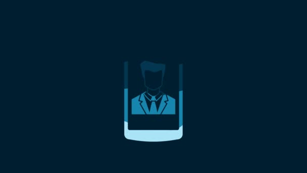 Λευκό Smartphone Επαφή Στην Οθόνη Εικονίδιο Απομονώνονται Μπλε Φόντο Εισερχόμενη — Αρχείο Βίντεο