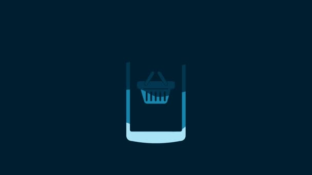 White Shopping Basket Screen Smartphone Icon Isolated Blue Background Concept — Stockvideo