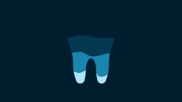 白色的牙齿图标孤立在蓝色的背景 牙科诊所或牙医医疗中心的牙齿符号和牙膏包 4K视频运动图形动画 — 图库视频影像