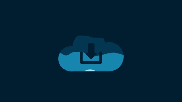 White Cloud Download Icon Isolated Blue Background Video Motion Graphic — Wideo stockowe