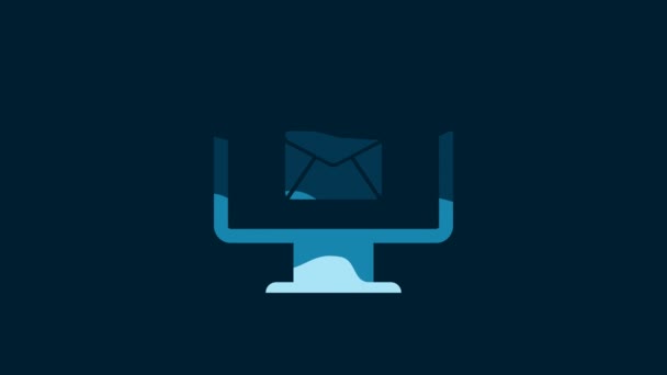 白色监视器和信封 新的消息 电子邮件图标孤立的蓝色背景 用于电子邮件通讯 头条新闻 博客文章 4K视频运动图形动画 — 图库视频影像