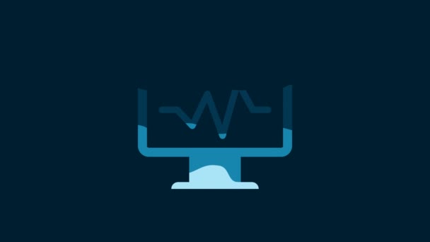 White Computer Monitor Cardiogram Icon Isolated Blue Background Monitoring Icon — Wideo stockowe