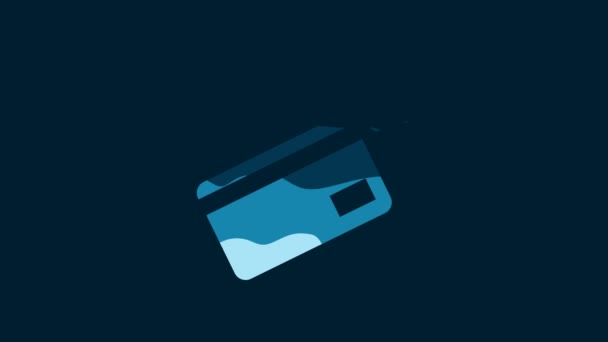 白色无接触式支付与Nfc卡图标隔离蓝色背景 带有无线电波标志的卡片 信用卡付款 4K视频运动图形动画 — 图库视频影像