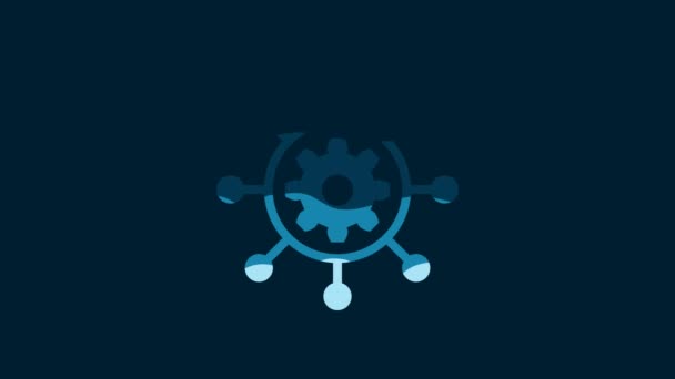 White Project Management Icon Isolated Blue Background Hub Spokes Gear — Vídeo de stock